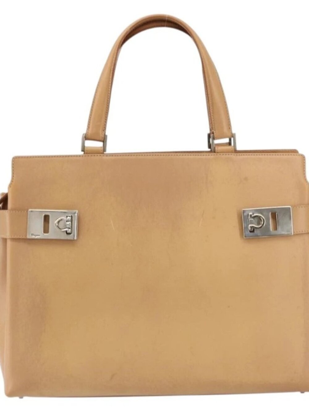 Salvatore Ferragamo Gancini Tote Bag Leather Beige Gold Auth 160685 - Picture 2 of 16